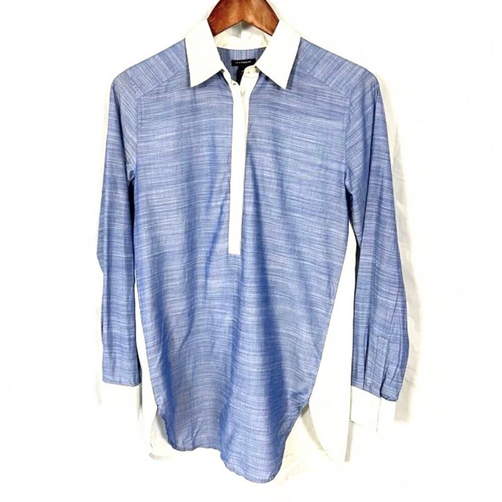 NWT- Ann Taylor1/2 Button Blouse Blue White Long Sleeve Women's sz XS